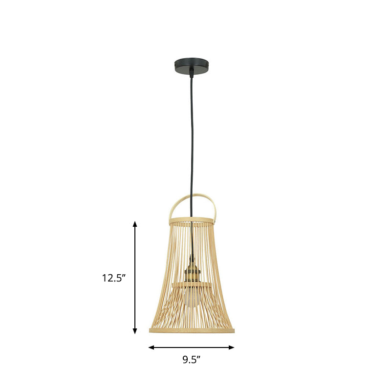 1 Bulb Wide Flare Pendant Lighting Modernist Bamboo Hanging Light Fixture in Wood Clearhalo 'Ceiling Lights' 'Pendant Lights' 'Pendants' Lighting' 268172