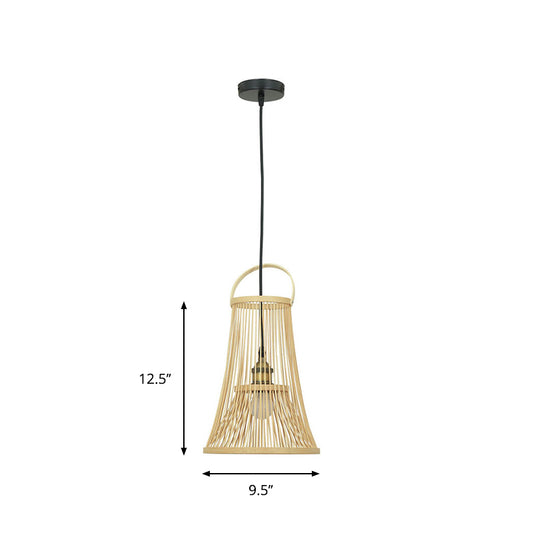 1 Bulb Wide Flare Pendant Lighting Modernist Bamboo Hanging Light Fixture in Wood Clearhalo 'Ceiling Lights' 'Pendant Lights' 'Pendants' Lighting' 268172