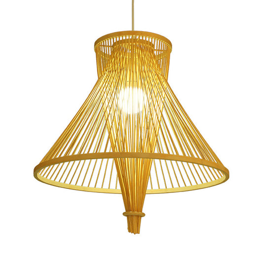 Cone Suspension Pendant Retro Bamboo 1 Bulb Wood Hanging Light Kit for Guesthouse Clearhalo 'Ceiling Lights' 'Pendant Lights' 'Pendants' Lighting' 268177