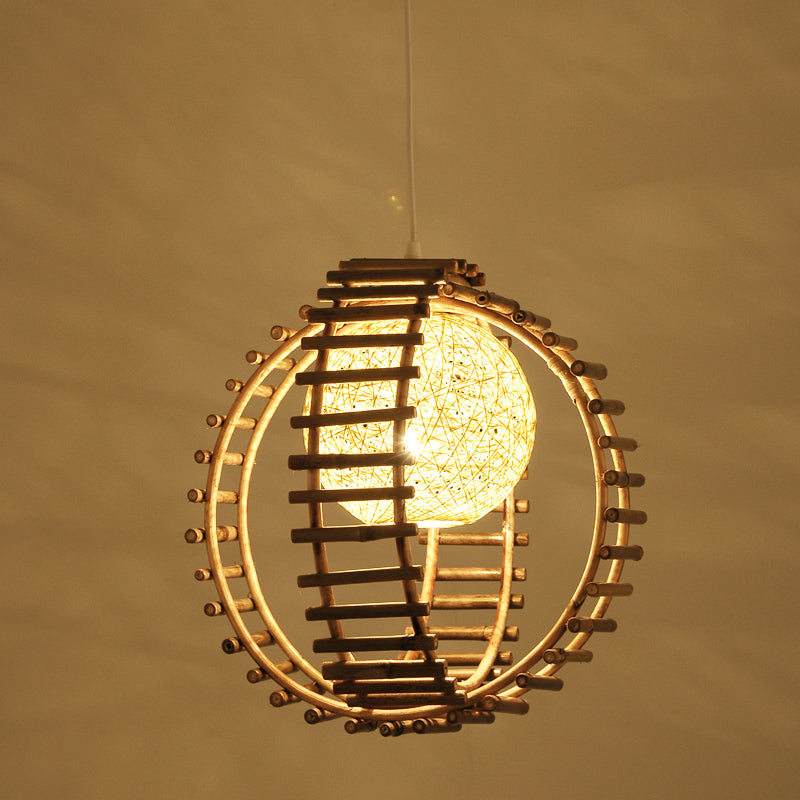 Bamboo Circular Suspension Pendant Contemporary 1 Head Beige Hanging Ceiling Light Beige Clearhalo 'Ceiling Lights' 'Pendant Lights' 'Pendants' Lighting' 268186_5c130db2-850b-49e1-9bc0-167884827753