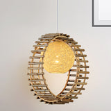 Bamboo Circular Suspension Pendant Contemporary 1 Head Beige Hanging Ceiling Light Clearhalo 'Ceiling Lights' 'Pendant Lights' 'Pendants' Lighting' 268187