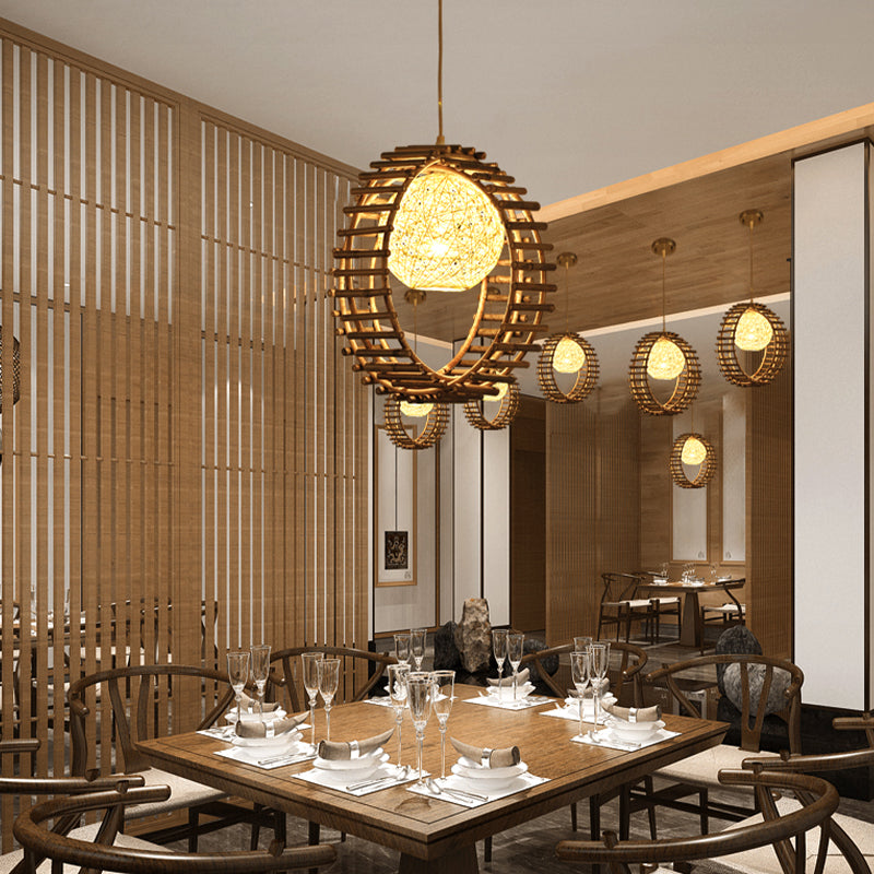 Bamboo Circular Suspension Pendant Contemporary 1 Head Beige Hanging Ceiling Light Clearhalo 'Ceiling Lights' 'Pendant Lights' 'Pendants' Lighting' 268188