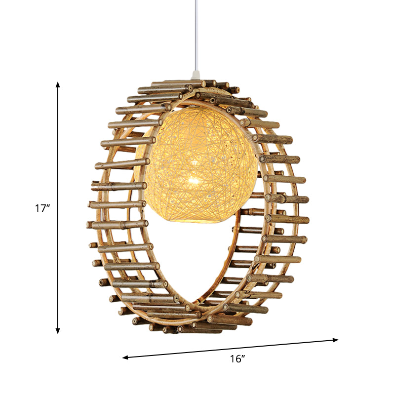 Bamboo Circular Suspension Pendant Contemporary 1 Head Beige Hanging Ceiling Light Clearhalo 'Ceiling Lights' 'Pendant Lights' 'Pendants' Lighting' 268191