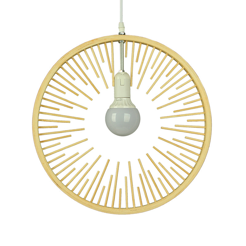 Wood Round Pendant Lighting Simple Bamboo 1 Bulb Hanging Lamp Kit for Restaurant Clearhalo 'Ceiling Lights' 'Pendant Lights' 'Pendants' Lighting' 268195