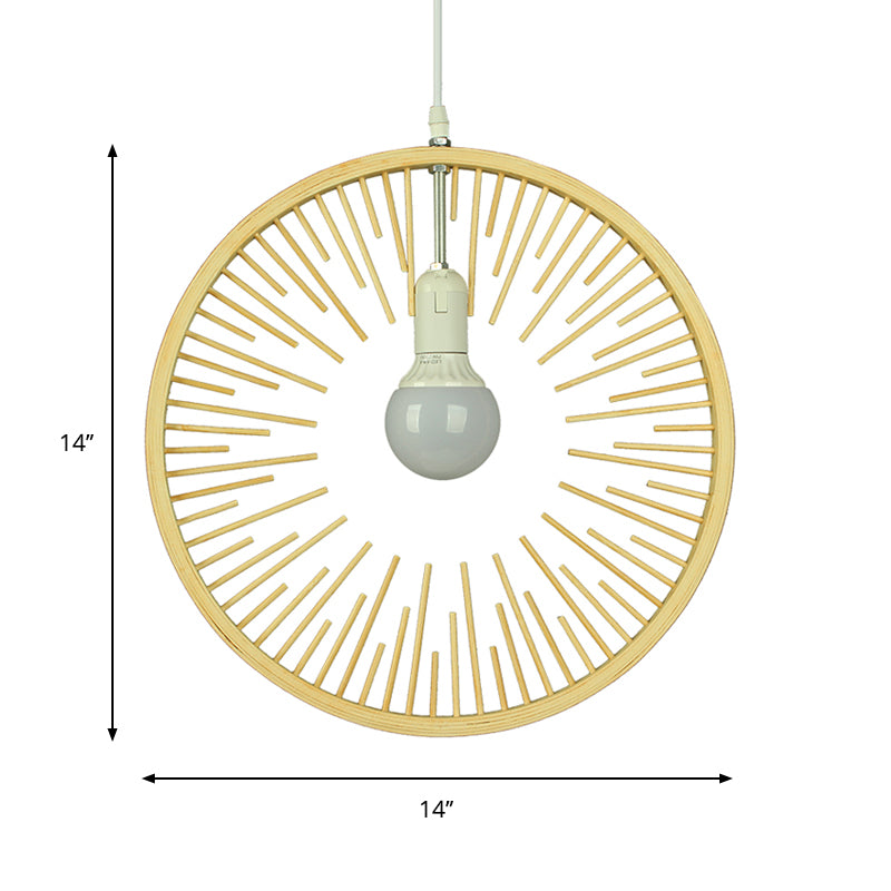 Wood Round Pendant Lighting Simple Bamboo 1 Bulb Hanging Lamp Kit for Restaurant Clearhalo 'Ceiling Lights' 'Pendant Lights' 'Pendants' Lighting' 268196