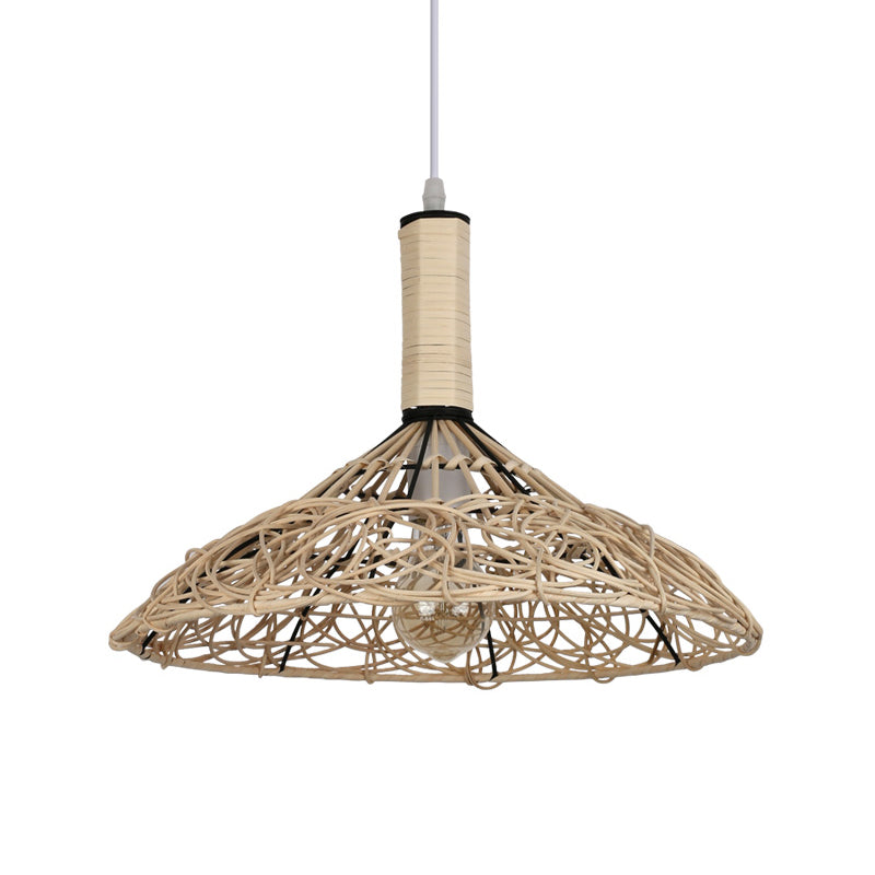 Cone Ceiling Light Asian Rattan 1 Bulb Wood Pendant Light Fixture for Living Room Clearhalo 'Ceiling Lights' 'Pendant Lights' 'Pendants' Lighting' 268200