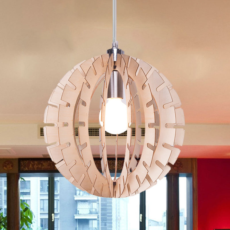 Globe Suspension Pendant Light Contemporary Wood 1 Bulb Beige Hanging Light Fixture Clearhalo 'Ceiling Lights' 'Pendant Lights' 'Pendants' Lighting' 268210