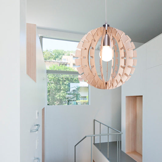 Globe Suspension Pendant Light Contemporary Wood 1 Bulb Beige Hanging Light Fixture Clearhalo 'Ceiling Lights' 'Pendant Lights' 'Pendants' Lighting' 268211