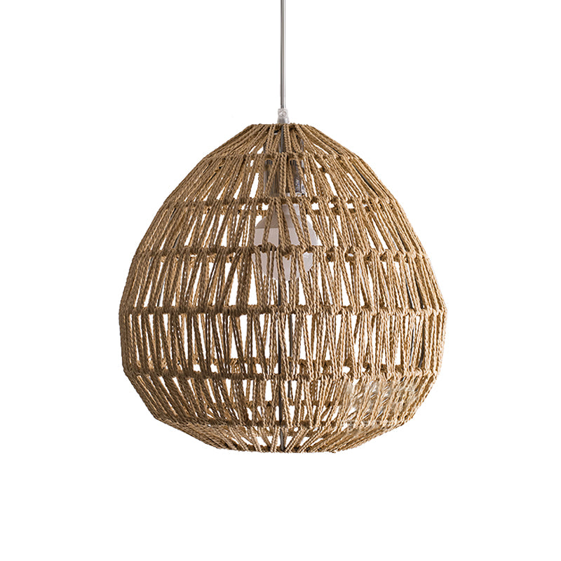 1 Bulb Oval/Lantern Pendant Lighting Tradition Rattan Wood Hanging Lamp Kit for Restaurant Clearhalo 'Ceiling Lights' 'Pendant Lights' 'Pendants' Lighting' 268223