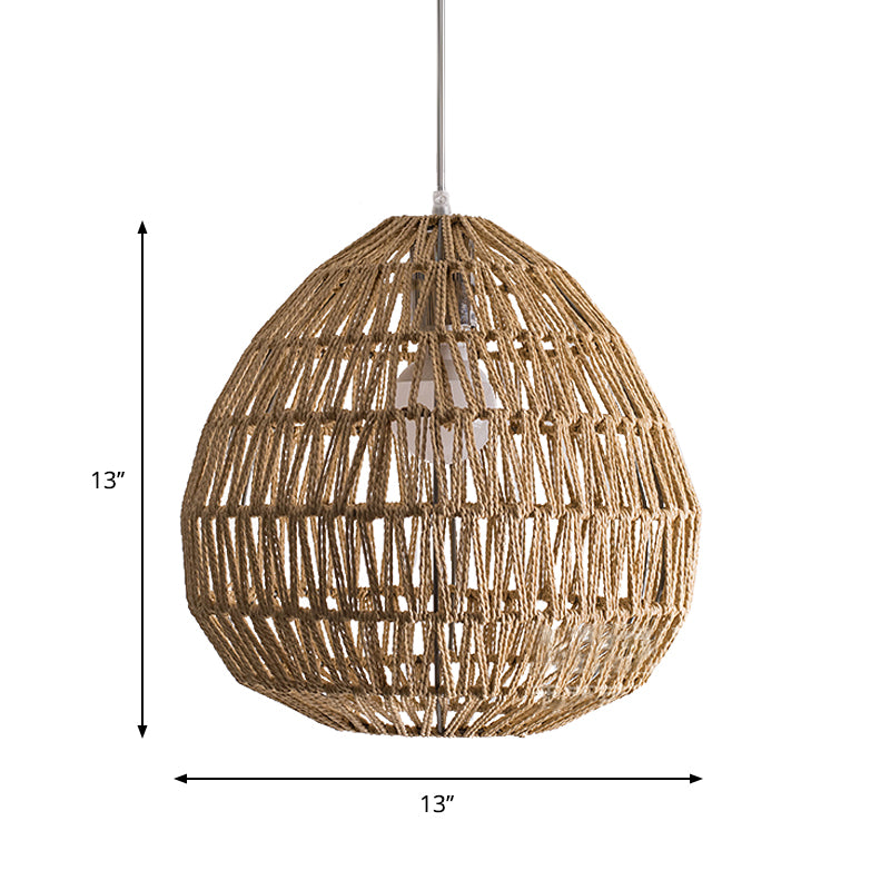 1 Bulb Oval/Lantern Pendant Lighting Tradition Rattan Wood Hanging Lamp Kit for Restaurant Clearhalo 'Ceiling Lights' 'Pendant Lights' 'Pendants' Lighting' 268224