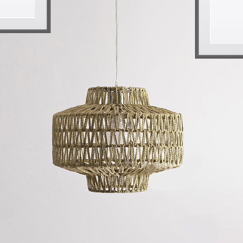 1 Bulb Oval/Lantern Pendant Lighting Tradition Rattan Wood Hanging Lamp Kit for Restaurant Clearhalo 'Ceiling Lights' 'Pendant Lights' 'Pendants' Lighting' 268225