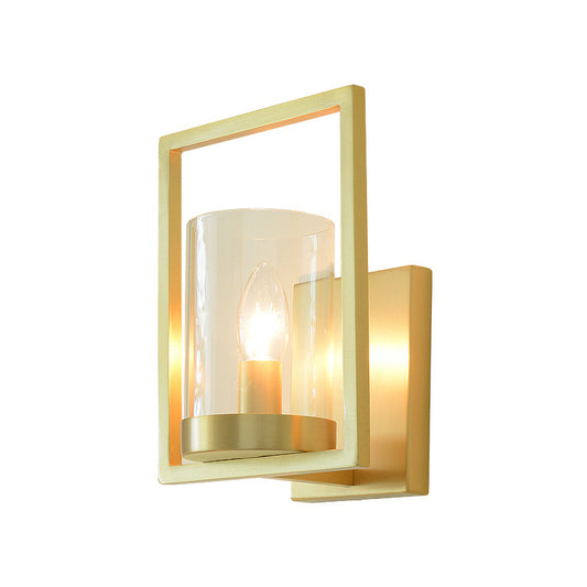 1-Light Cylinder Sconce Light Colonial Brass Clear Glass Wall Mounted Lamp for Living Room Clearhalo 'Wall Lamps & Sconces' 'Wall Lights' Lighting' 268261