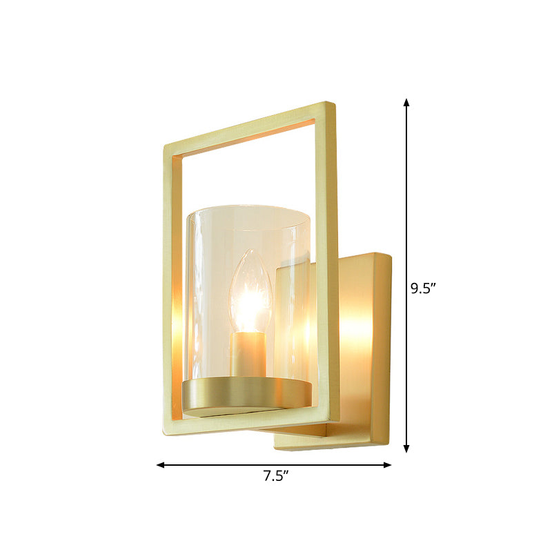 1-Light Cylinder Sconce Light Colonial Brass Clear Glass Wall Mounted Lamp for Living Room Clearhalo 'Wall Lamps & Sconces' 'Wall Lights' Lighting' 268262