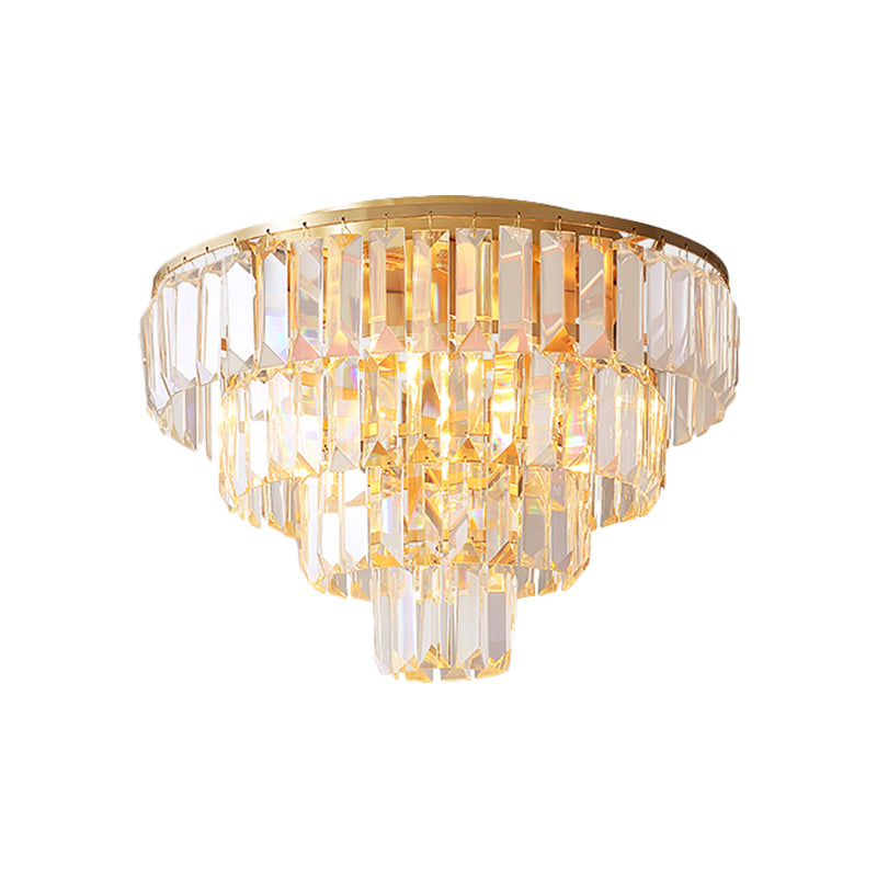 16"/19.5" Dia Tiered Flush Mount Lamp with Crystal Block Vintage 5/6 Heads Flush Ceiling Light in Gold Clearhalo 'Ceiling Lights' 'Close To Ceiling Lights' 'Close to ceiling' 'Flush mount' Lighting' 268267