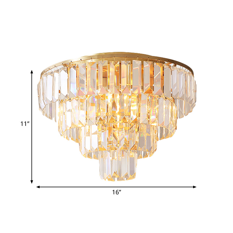 16"/19.5" Dia Tiered Flush Mount Lamp with Crystal Block Vintage 5/6 Heads Flush Ceiling Light in Gold Clearhalo 'Ceiling Lights' 'Close To Ceiling Lights' 'Close to ceiling' 'Flush mount' Lighting' 268268