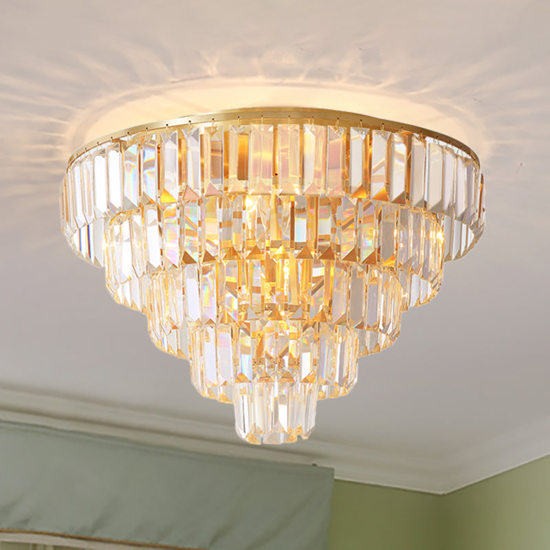 16"/19.5" Dia Tiered Flush Mount Lamp with Crystal Block Vintage 5/6 Heads Flush Ceiling Light in Gold Gold 19.5" Clearhalo 'Ceiling Lights' 'Close To Ceiling Lights' 'Close to ceiling' 'Flush mount' Lighting' 268270