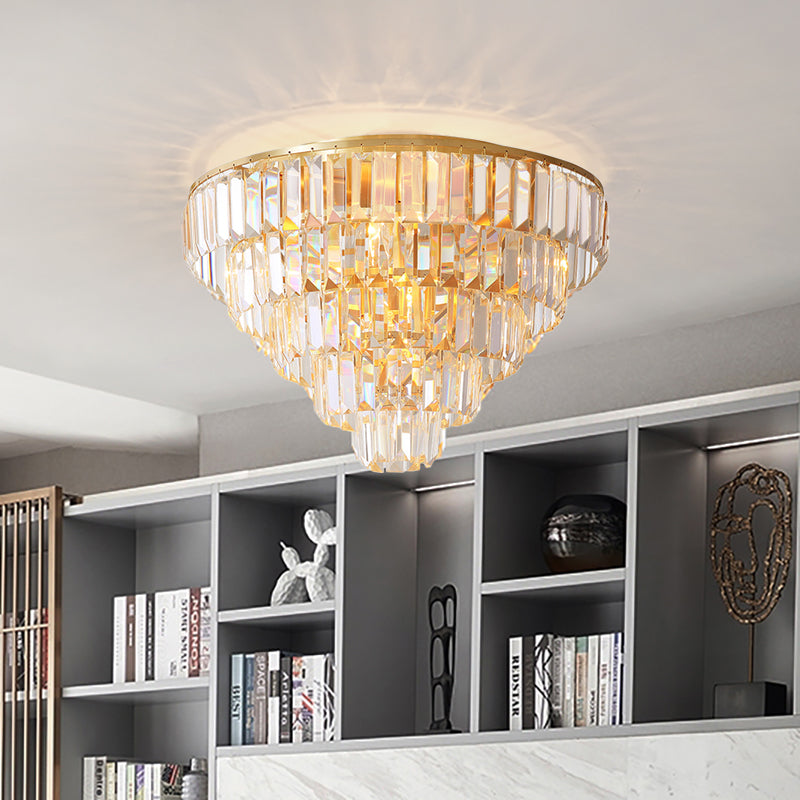 16"/19.5" Dia Tiered Flush Mount Lamp with Crystal Block Vintage 5/6 Heads Flush Ceiling Light in Gold Clearhalo 'Ceiling Lights' 'Close To Ceiling Lights' 'Close to ceiling' 'Flush mount' Lighting' 268271