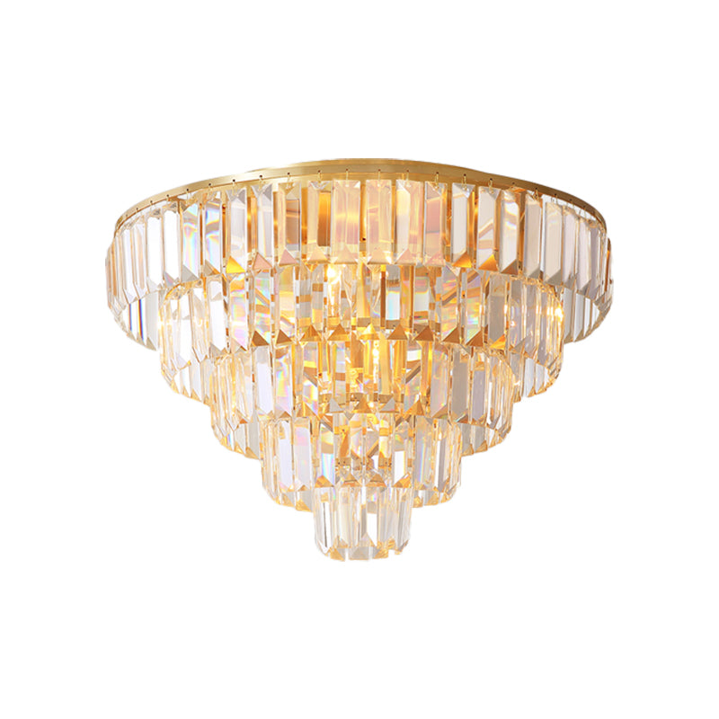 16"/19.5" Dia Tiered Flush Mount Lamp with Crystal Block Vintage 5/6 Heads Flush Ceiling Light in Gold Clearhalo 'Ceiling Lights' 'Close To Ceiling Lights' 'Close to ceiling' 'Flush mount' Lighting' 268273