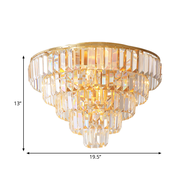 16"/19.5" Dia Tiered Flush Mount Lamp with Crystal Block Vintage 5/6 Heads Flush Ceiling Light in Gold Clearhalo 'Ceiling Lights' 'Close To Ceiling Lights' 'Close to ceiling' 'Flush mount' Lighting' 268274