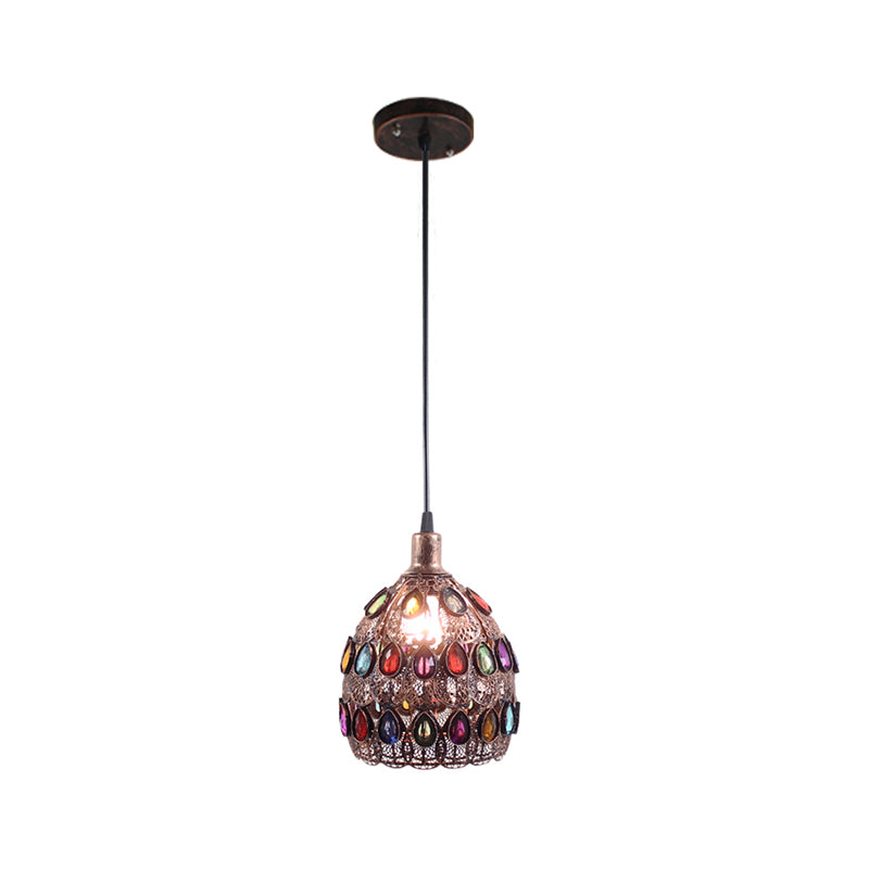 1/3-Light Dome Pendant Ceiling Fixture with Crystal Gem Bohemia Hanging Light in Weathered Copper with Round/Linear Canopy Clearhalo 'Ceiling Lights' 'Pendant Lights' 'Pendants' Lighting' 268284