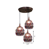 1/3-Light Dome Pendant Ceiling Fixture with Crystal Gem Bohemia Hanging Light in Weathered Copper with Round/Linear Canopy Clearhalo 'Ceiling Lights' 'Pendant Lights' 'Pendants' Lighting' 268291