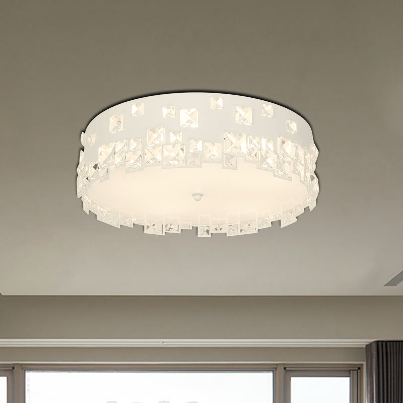 Round Flushmount Lighting with Crystal Decoration Modern 3 Bulbs Ceiling Mounted Light in White White Clearhalo 'Ceiling Lights' 'Close To Ceiling Lights' 'Close to ceiling' 'Flush mount' Lighting' 268297