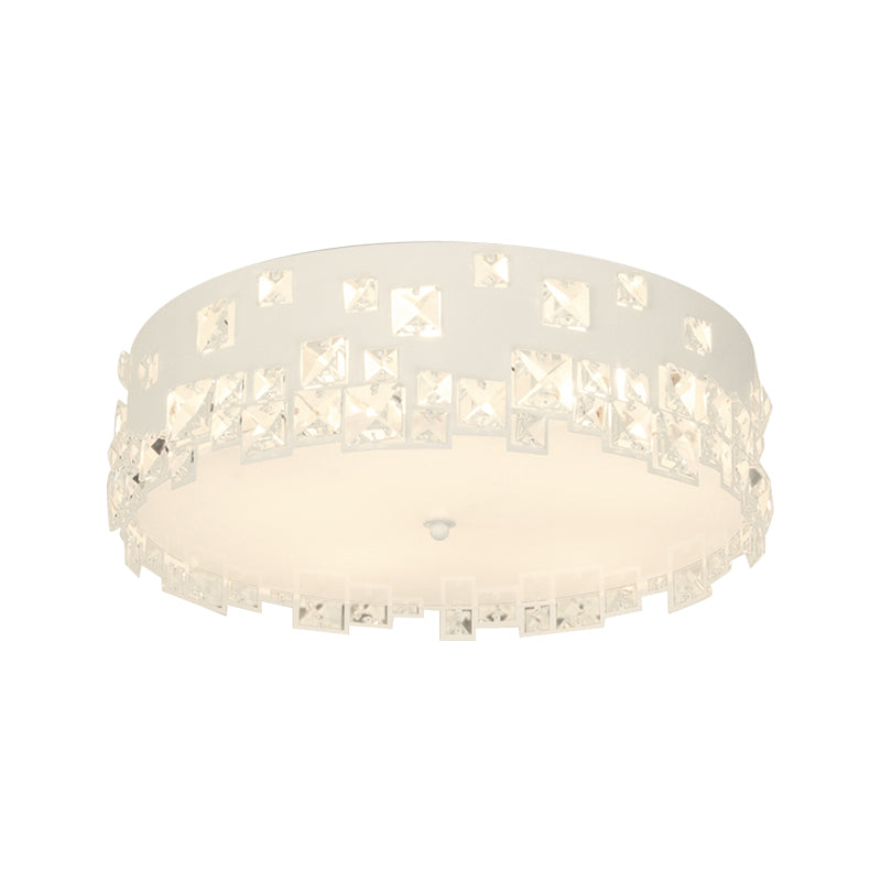 Round Flushmount Lighting with Crystal Decoration Modern 3 Bulbs Ceiling Mounted Light in White Clearhalo 'Ceiling Lights' 'Close To Ceiling Lights' 'Close to ceiling' 'Flush mount' Lighting' 268300