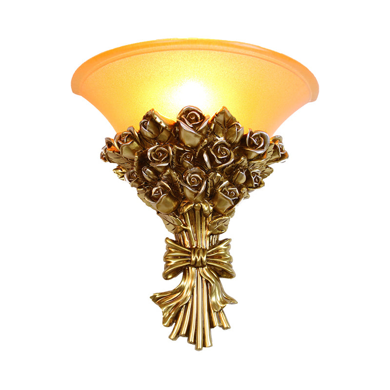 Single Light Resin Flush Wall Sconce Retro Gold Finish Rose Bouquet Wall Lamp Kit Clearhalo 'Wall Lamps & Sconces' 'Wall Lights' Lighting' 268325