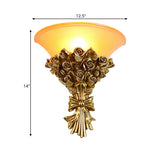 Single Light Resin Flush Wall Sconce Retro Gold Finish Rose Bouquet Wall Lamp Kit Clearhalo 'Wall Lamps & Sconces' 'Wall Lights' Lighting' 268326