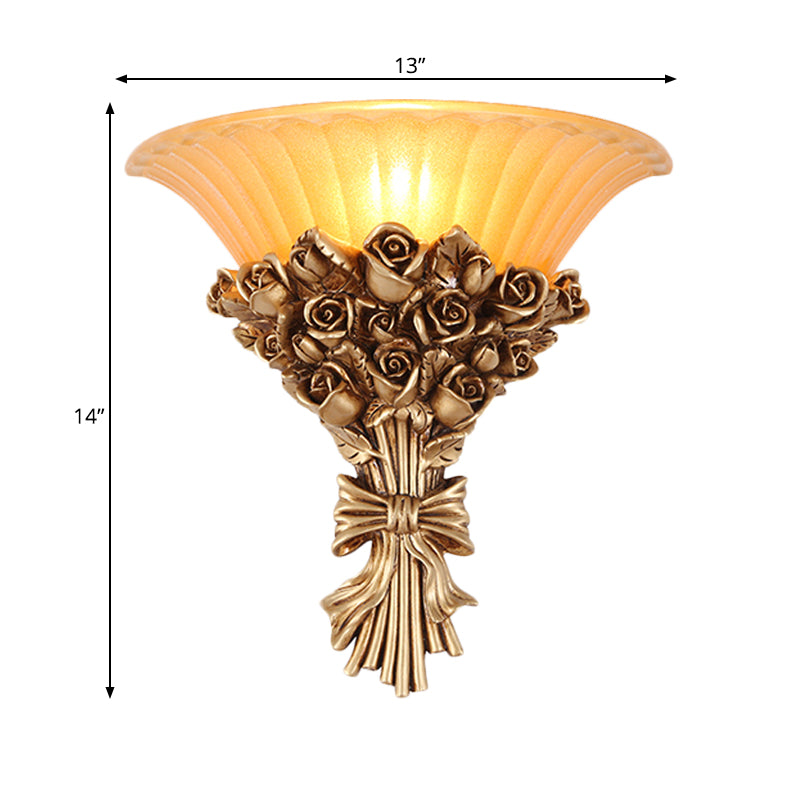 Gold Finish Bouquet Wall Mount Lamp Colonial Resin Single Light Wall Mounted Lamp Clearhalo 'Wall Lamps & Sconces' 'Wall Lights' Lighting' 268336