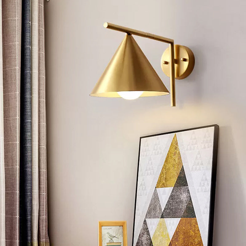 Cone Shape Sconce Light Modernist Iron 1 Bulb Golden Wall Mounted Lamp with Right Angle Arm Gold Clearhalo 'Wall Lamps & Sconces' 'Wall Lights' Lighting' 268365