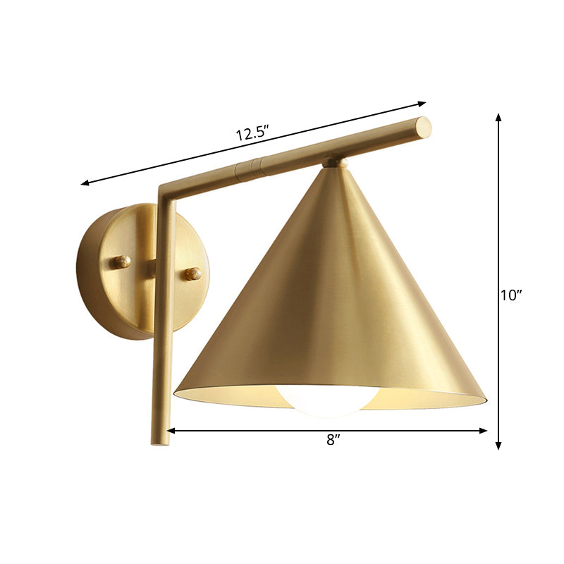 Cone Shape Sconce Light Modernist Iron 1 Bulb Golden Wall Mounted Lamp with Right Angle Arm Clearhalo 'Wall Lamps & Sconces' 'Wall Lights' Lighting' 268369