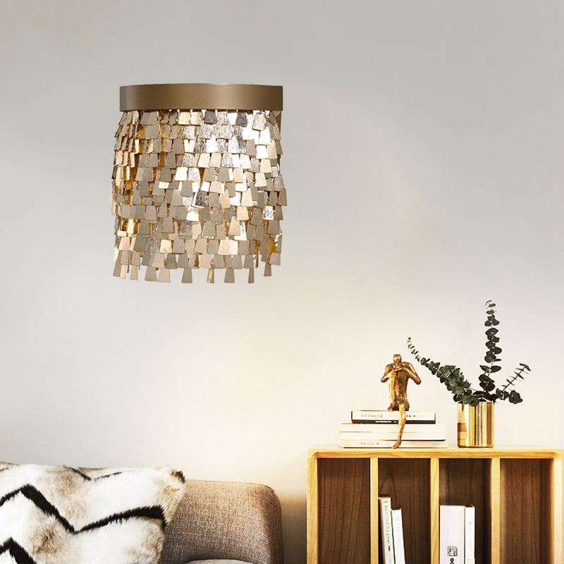 2-Light Sequin Flake Wall Lamp Modernist Gold Finish Aluminum Flush Mount Wall Light Clearhalo 'Wall Lamps & Sconces' 'Wall Lights' Lighting' 268383