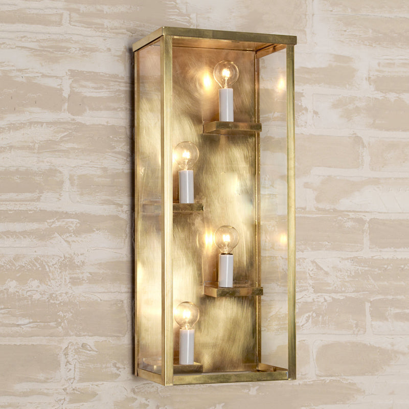 Cuboid Box Wall Mount Light Vintage Metallic and Clear Glass 4 Bulbs Gold/Black Sconce Light Clearhalo 'Wall Lamps & Sconces' 'Wall Lights' Lighting' 268387