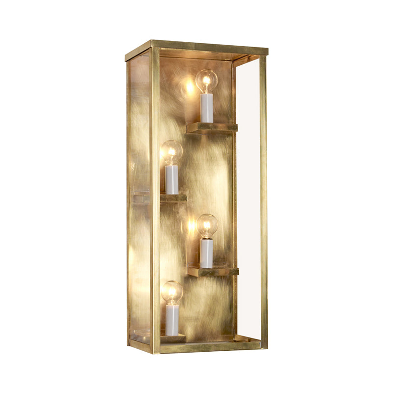 Cuboid Box Wall Mount Light Vintage Metallic and Clear Glass 4 Bulbs Gold/Black Sconce Light Clearhalo 'Wall Lamps & Sconces' 'Wall Lights' Lighting' 268389