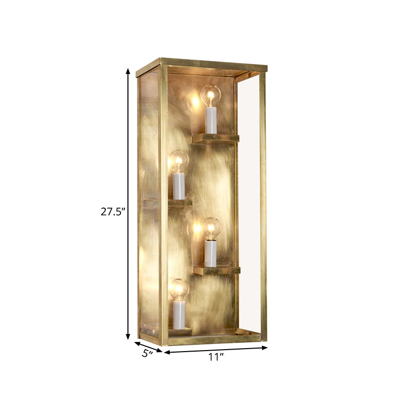 Cuboid Box Wall Mount Light Vintage Metallic and Clear Glass 4 Bulbs Gold/Black Sconce Light Clearhalo 'Wall Lamps & Sconces' 'Wall Lights' Lighting' 268390