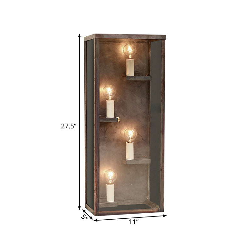 Cuboid Box Wall Mount Light Vintage Metallic and Clear Glass 4 Bulbs Gold/Black Sconce Light Clearhalo 'Wall Lamps & Sconces' 'Wall Lights' Lighting' 268395