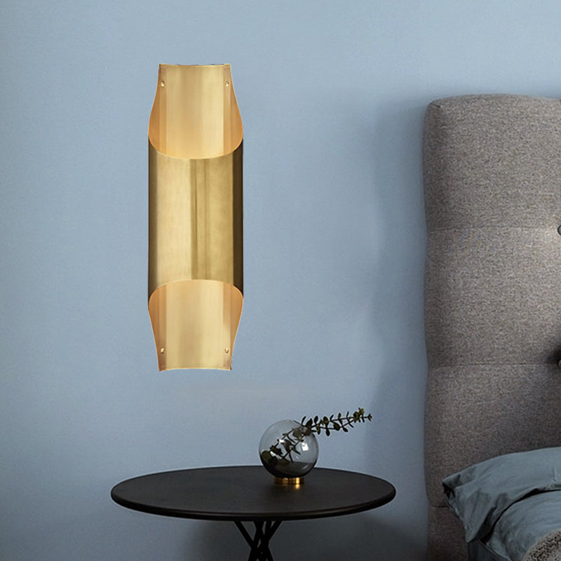 Minimal Beveled Piping Flush Sconce Light 2 Bulbs Metallic Indoor Up and Down Wall Lamp in Gold Gold Clearhalo 'Wall Lamps & Sconces' 'Wall Lights' Lighting' 268413