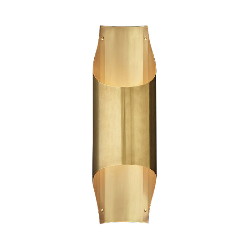 Minimal Beveled Piping Flush Sconce Light 2 Bulbs Metallic Indoor Up and Down Wall Lamp in Gold Clearhalo 'Wall Lamps & Sconces' 'Wall Lights' Lighting' 268416