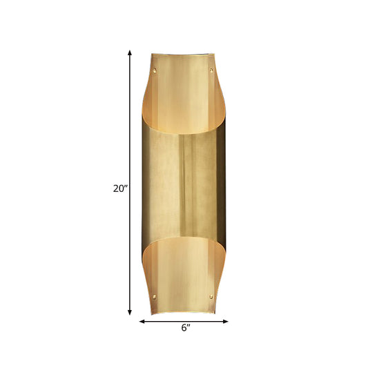 Minimal Beveled Piping Flush Sconce Light 2 Bulbs Metallic Indoor Up and Down Wall Lamp in Gold Clearhalo 'Wall Lamps & Sconces' 'Wall Lights' Lighting' 268417