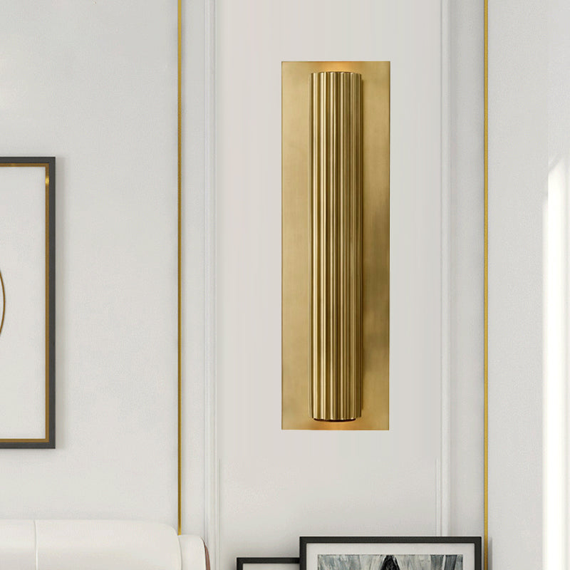 Metallic Gold/Black Finish Wall Light 2 Heads Ribbed Tubular Contemporary Indoor Wall Sconce Gold Clearhalo 'Wall Lamps & Sconces' 'Wall Lights' Lighting' 268428