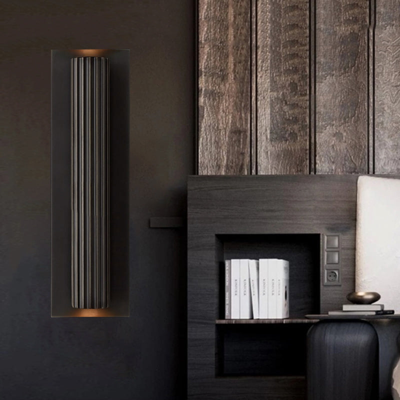 Metallic Gold/Black Finish Wall Light 2 Heads Ribbed Tubular Contemporary Indoor Wall Sconce Clearhalo 'Wall Lamps & Sconces' 'Wall Lights' Lighting' 268434