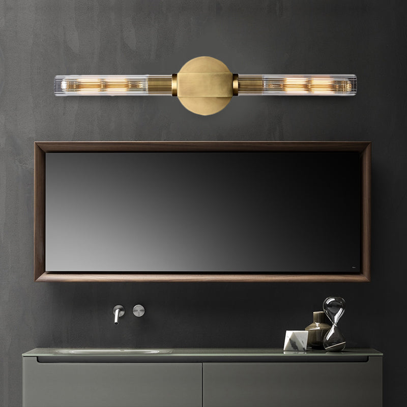 Metallic Black/Brass Sconce Light Tubular 2 Heads Retro Style Wall Lamp with Clear Glass Shade Clearhalo 'Wall Lamps & Sconces' 'Wall Lights' Lighting' 268446