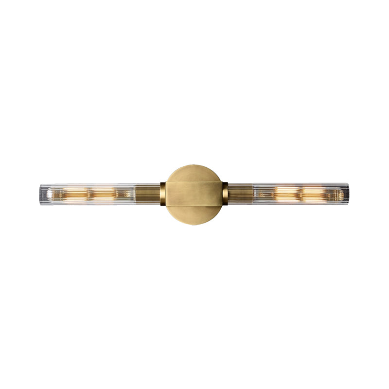 Metallic Black/Brass Sconce Light Tubular 2 Heads Retro Style Wall Lamp with Clear Glass Shade Clearhalo 'Wall Lamps & Sconces' 'Wall Lights' Lighting' 268447