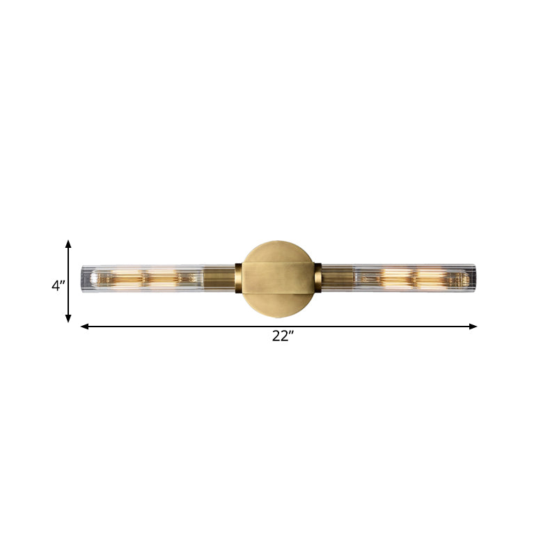 Metallic Black/Brass Sconce Light Tubular 2 Heads Retro Style Wall Lamp with Clear Glass Shade Clearhalo 'Wall Lamps & Sconces' 'Wall Lights' Lighting' 268448