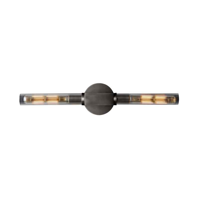 Metallic Black/Brass Sconce Light Tubular 2 Heads Retro Style Wall Lamp with Clear Glass Shade Clearhalo 'Wall Lamps & Sconces' 'Wall Lights' Lighting' 268452