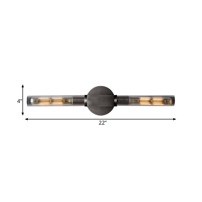 Metallic Black/Brass Sconce Light Tubular 2 Heads Retro Style Wall Lamp with Clear Glass Shade Clearhalo 'Wall Lamps & Sconces' 'Wall Lights' Lighting' 268453