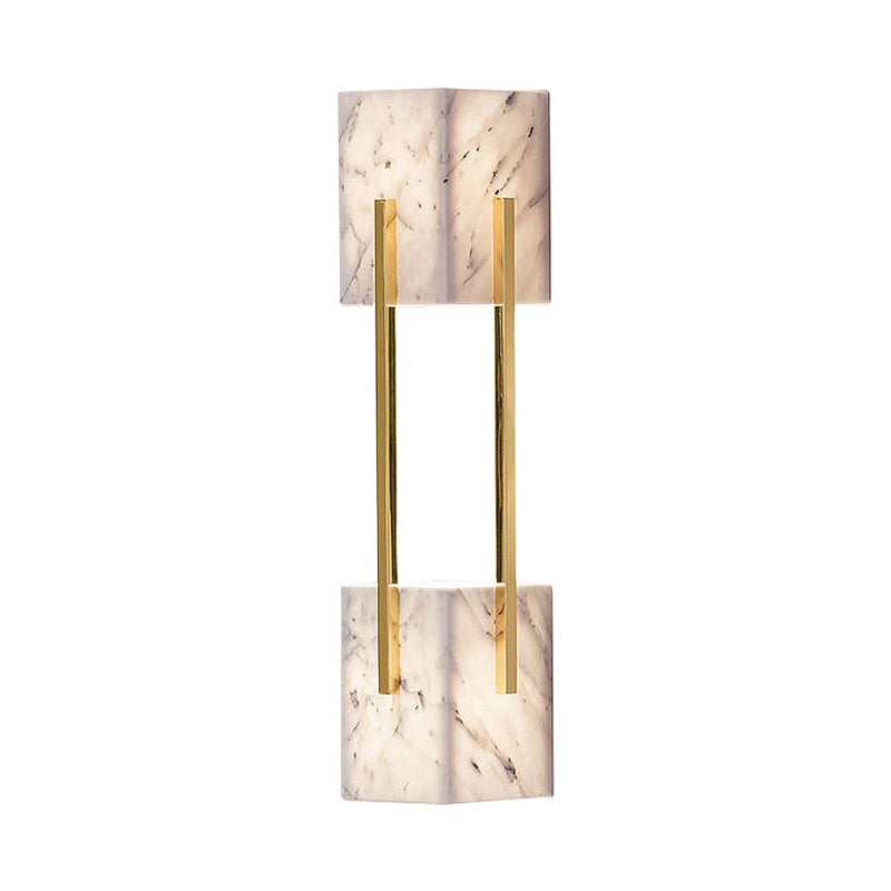 5-Light Double Cuboid Flush Wall Sconce Modern Stylish Grey Marble-Like Wall Lamp with Metal Gold Bar Clearhalo 'Wall Lamps & Sconces' 'Wall Lights' Lighting' 268462