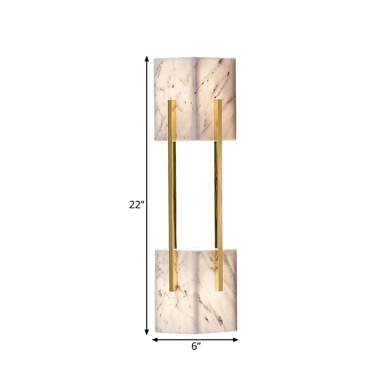 5-Light Double Cuboid Flush Wall Sconce Modern Stylish Grey Marble-Like Wall Lamp with Metal Gold Bar Clearhalo 'Wall Lamps & Sconces' 'Wall Lights' Lighting' 268463