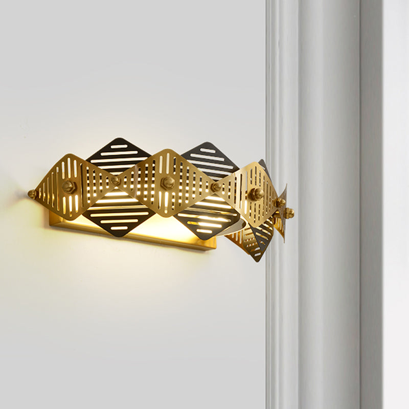 Rhombus Frame Iron Wall Light Colonial Style Single Black and Gold Wall Sconce Light Gold Clearhalo 'Wall Lamps & Sconces' 'Wall Lights' Lighting' 268464